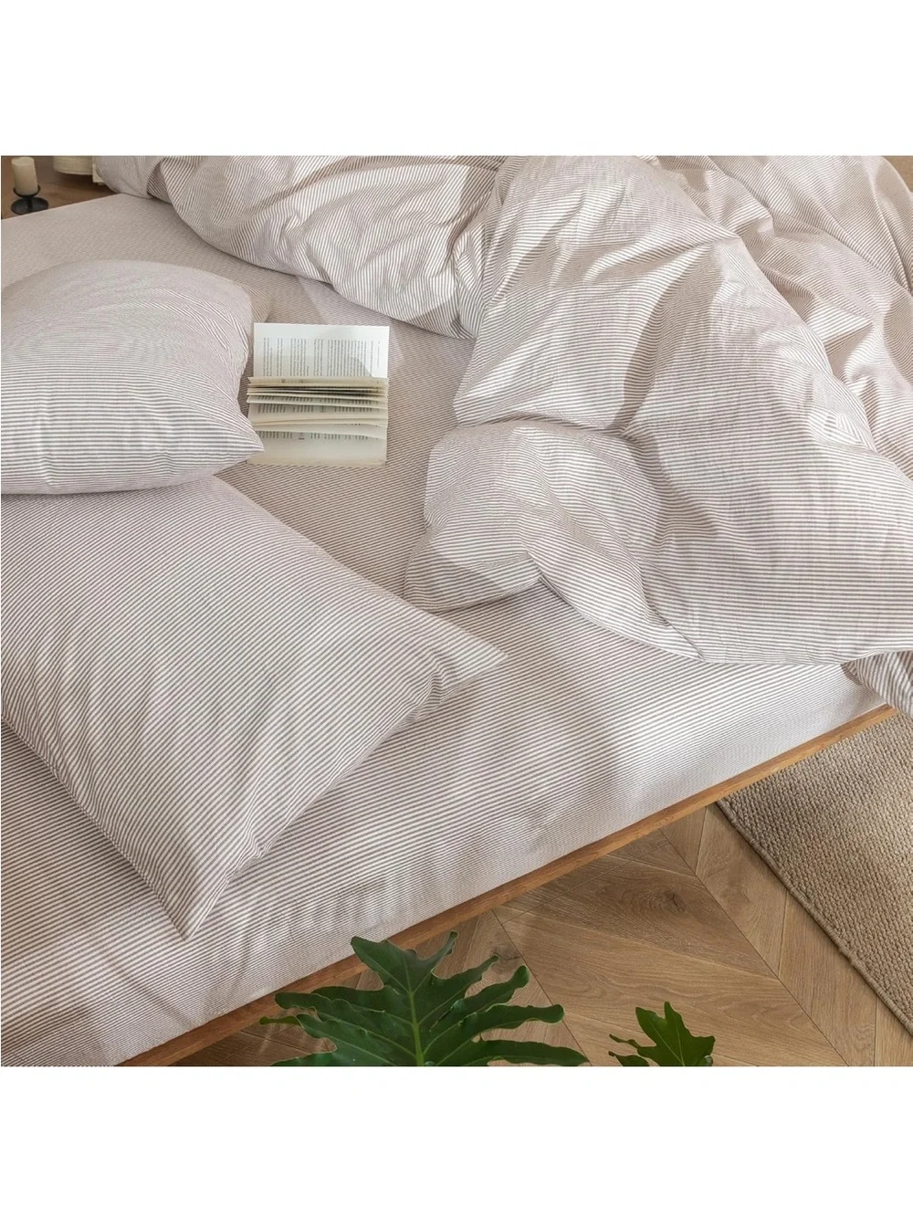 NEW MooMee Striped Duvet Cover Set 100% Washed Cotton Linen Like Oversized Queen